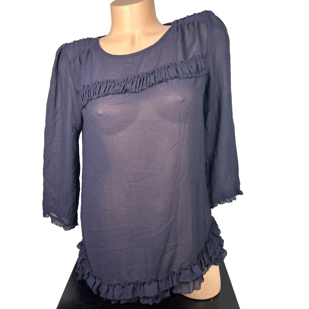 NWT Gap 2009 Top Womens Medium Blue Sheer 3/4 Sleeve Blouse Lightweight